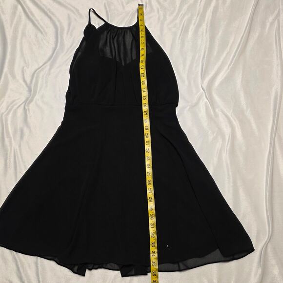 Lulus Sheer Chiffon Sweetheart Neckline Halter Formal Black Cocktail Dress, Lg - Picture 6 of 8